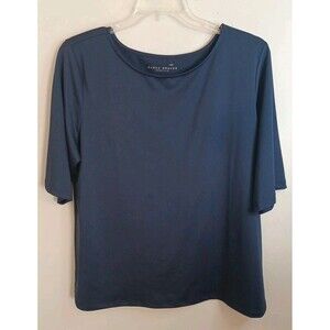 Susan Graver Knit Top Womens XL Navy Blue 3/4 Sleeve Minimalist Career Office